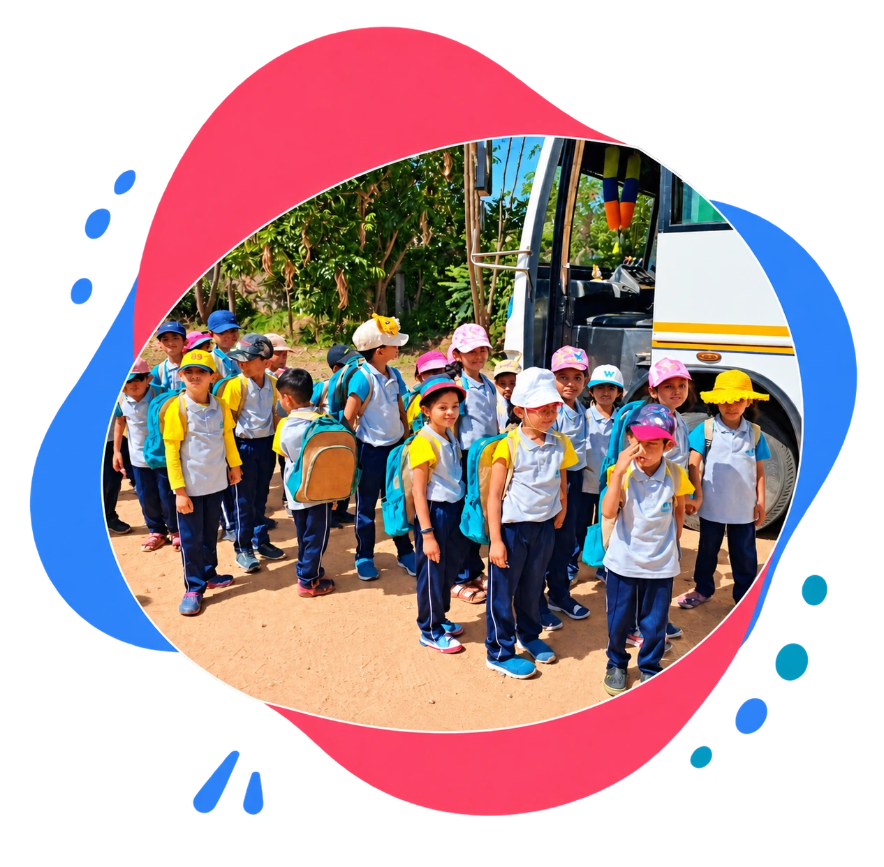 Children outside the Adra school bus